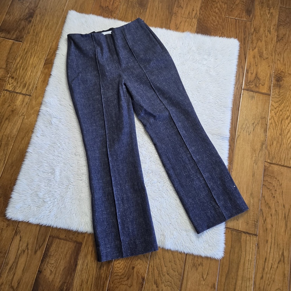 Pearl by Lela Rose Wide Leg Cropped Trouser Pants Women's 8 Blue Stretch